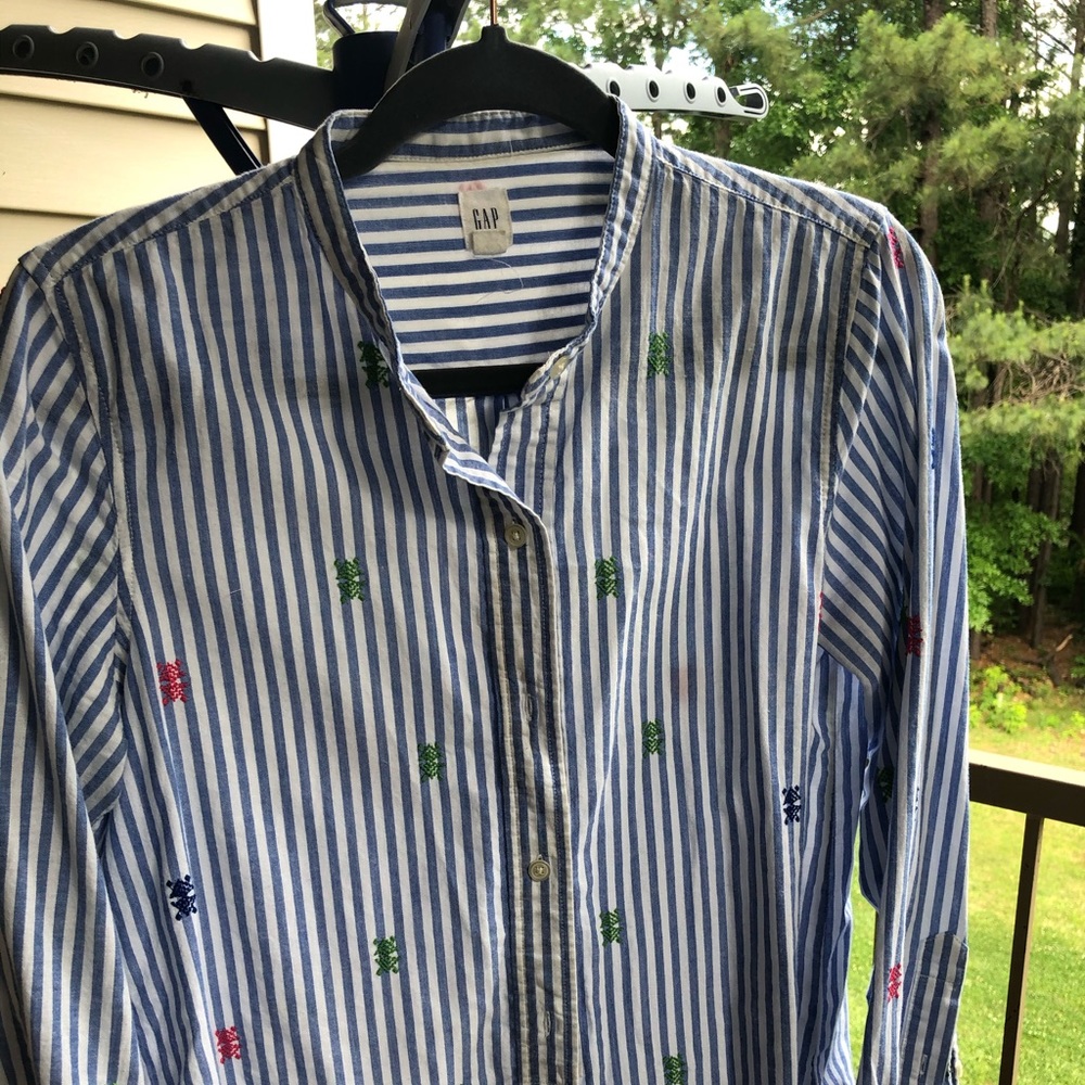 Gap embroidery tunic stripe cotton shirt